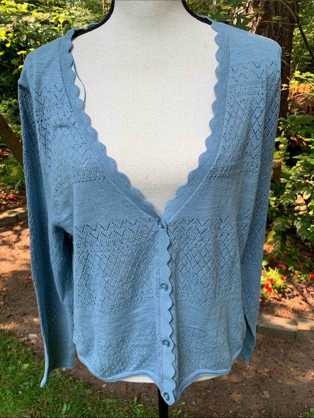 Frye Dusty Blue Scalloped-Edge Knit Cardigan